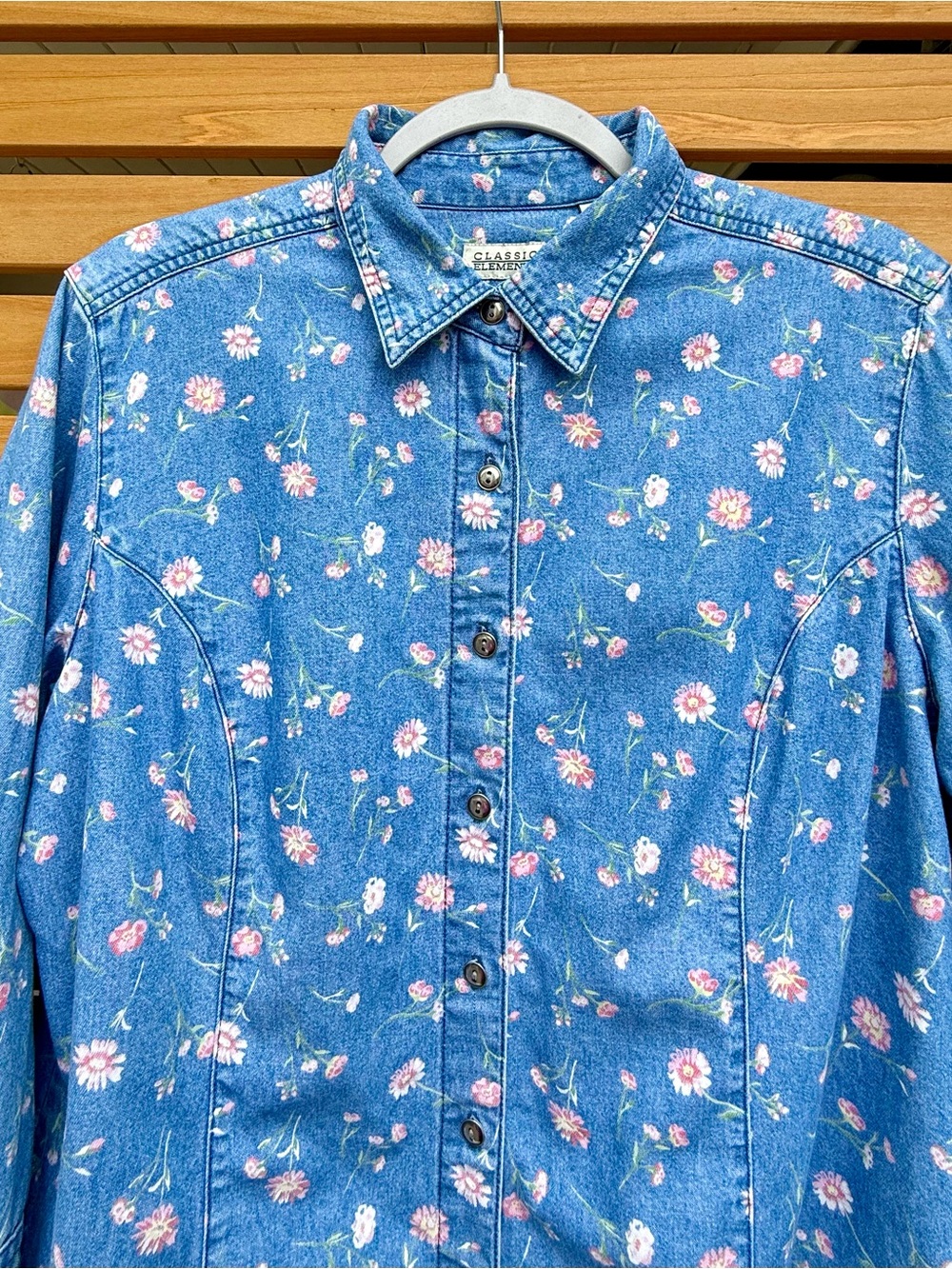 Floral Denim Button-Up Shirt
